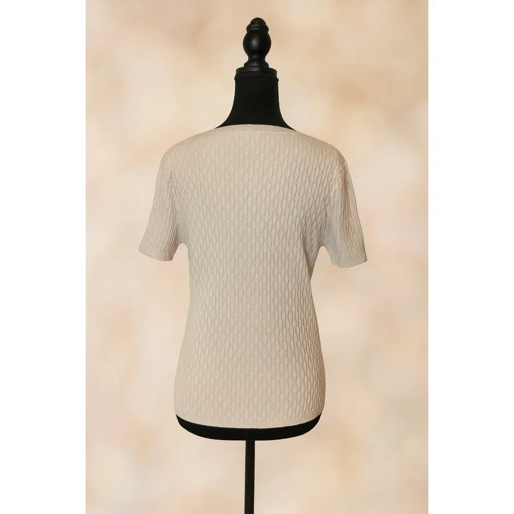 Calvin Klein Women's Textured Cable Knit Short Sleeve Sweater‎ Top - Picture 2 of 5